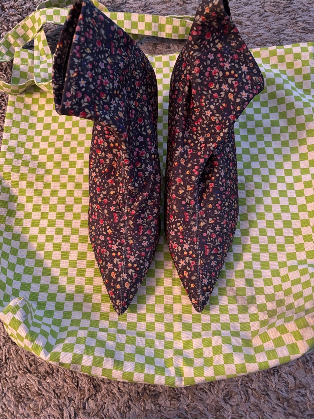 Zara Black Floral Pointed Ankle Booties